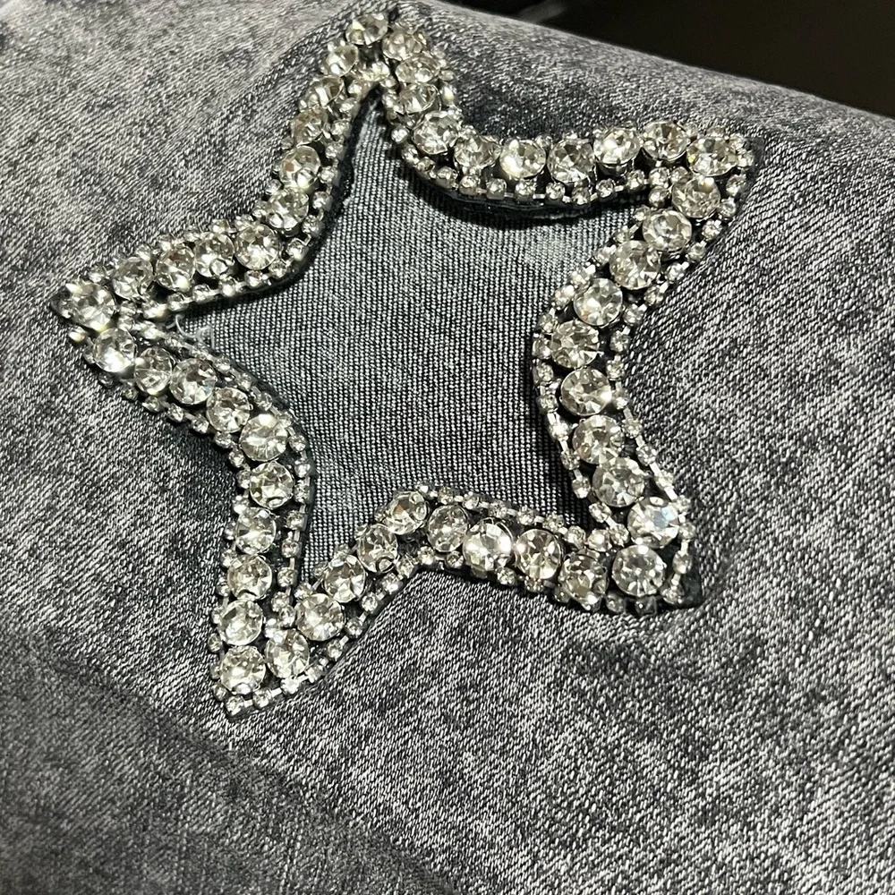 J. HER cut out rhinestone hearts & stars wide leg loose fit style jeans sz SMALL - Picture 7 of 7